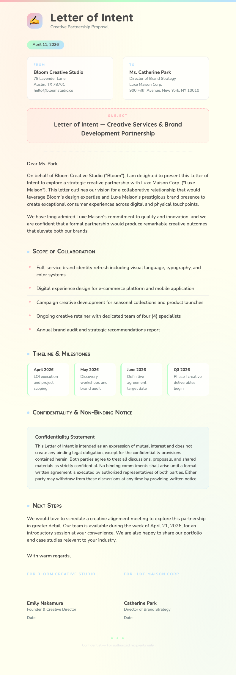 Pastel soft Letter of Intent